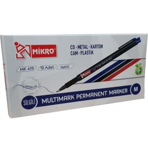 Mikro MK-419 Permanent Marker Silgili Asetat CD Kalemi 12 Li Kutu S Mavi