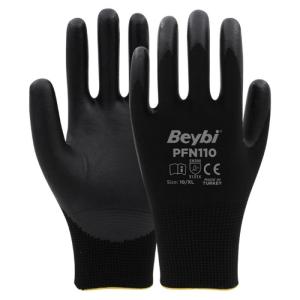 Beybi PFN110 9 Beden Siyah Polyester Örgü Üzeri ½ Köpük Nitril Kaplı Eldiven 12 Li Paket