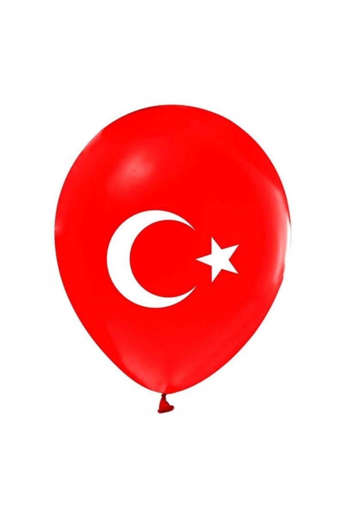Balonevi Balon Ayyıldız Baskılı 12" 12 İnç Türk Bayrağı Balon (100 Lü Paket)