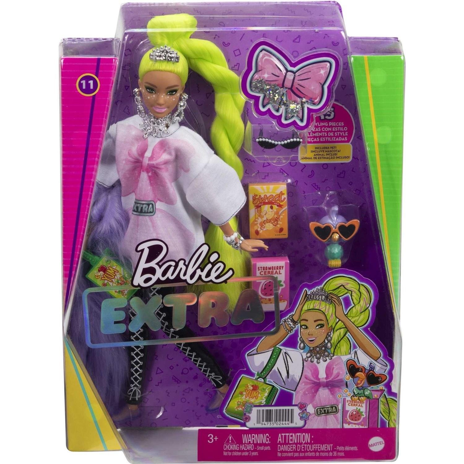 Barbie Extra Neon Saçlı Bebek Büyük Beden Tişörtlü ve Taytlı Bebek