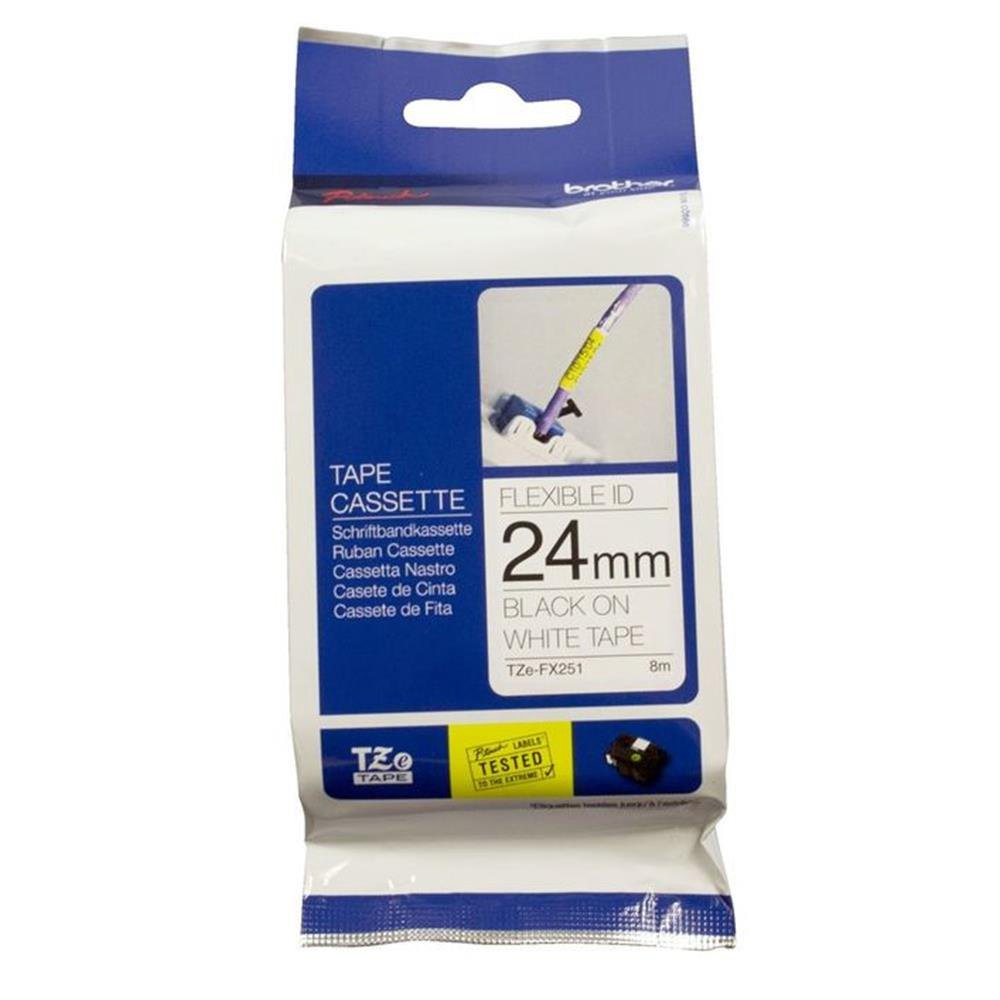 Brother TZE-FX251 24 mm Beyaz Üzeri Siyah Esnek Laminasyonlu Etiket