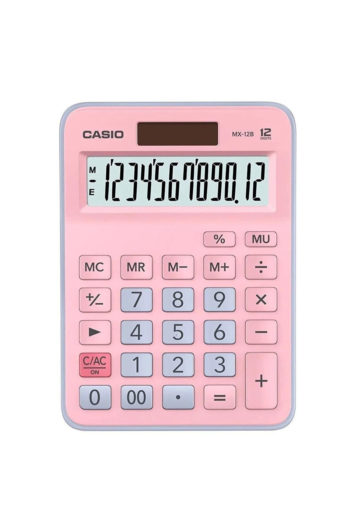 Casio Hesap Makinesi Masa Üstü 12 Hane Açık Pembe + Açık Mavi Hesap Makinası