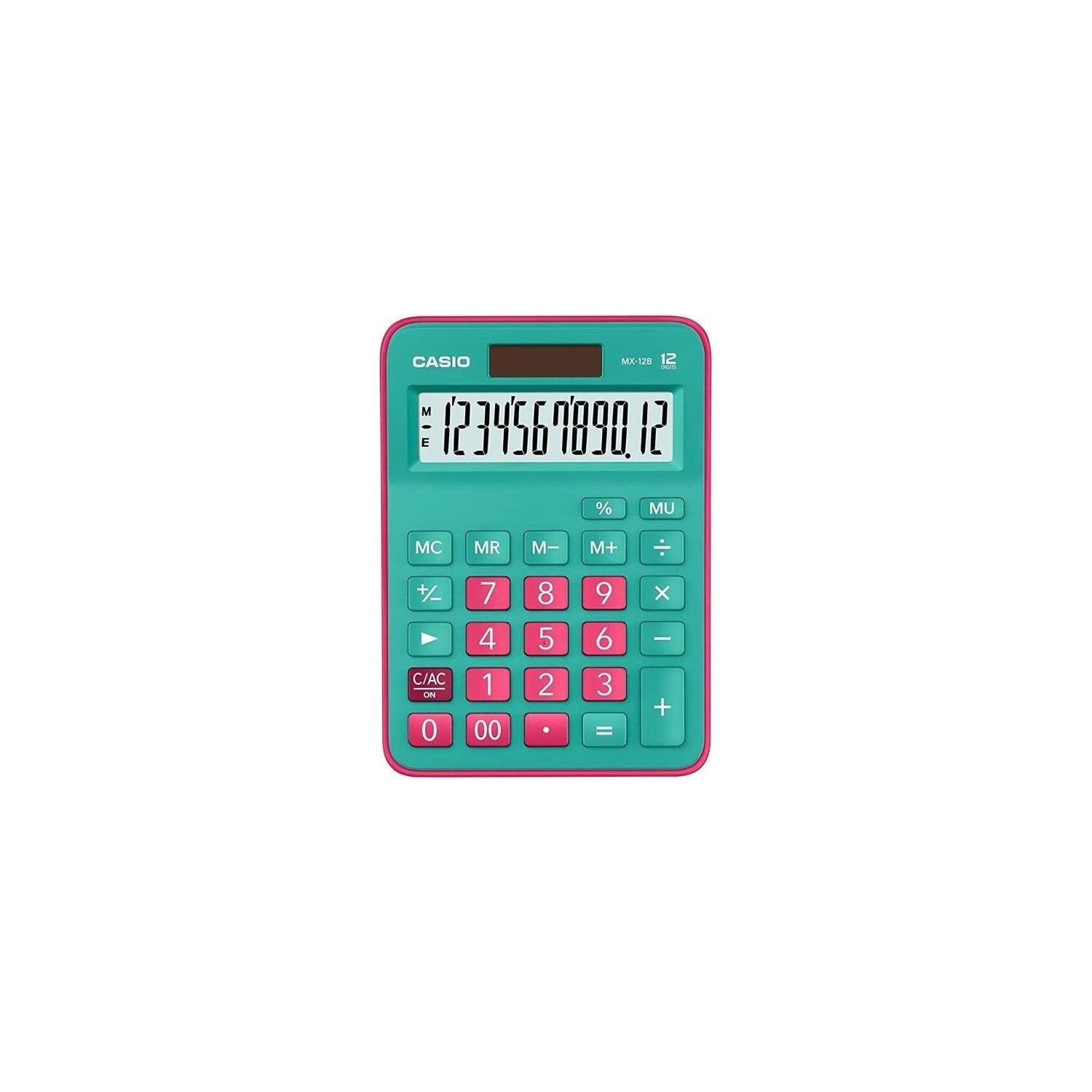 Casio Hesap Makinesi Masa Üstü 12 Hane Yeşil + Pembe Hesap Makinası