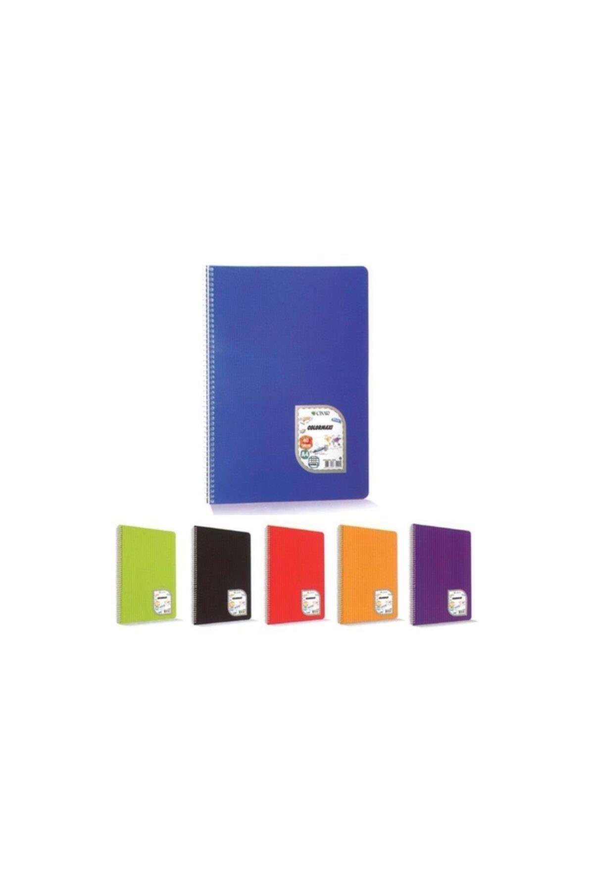Çınar Colormaxi A4 Spiralli Plastik Kapak Defter 40 Yaprak Kareli (12 Li Paket)