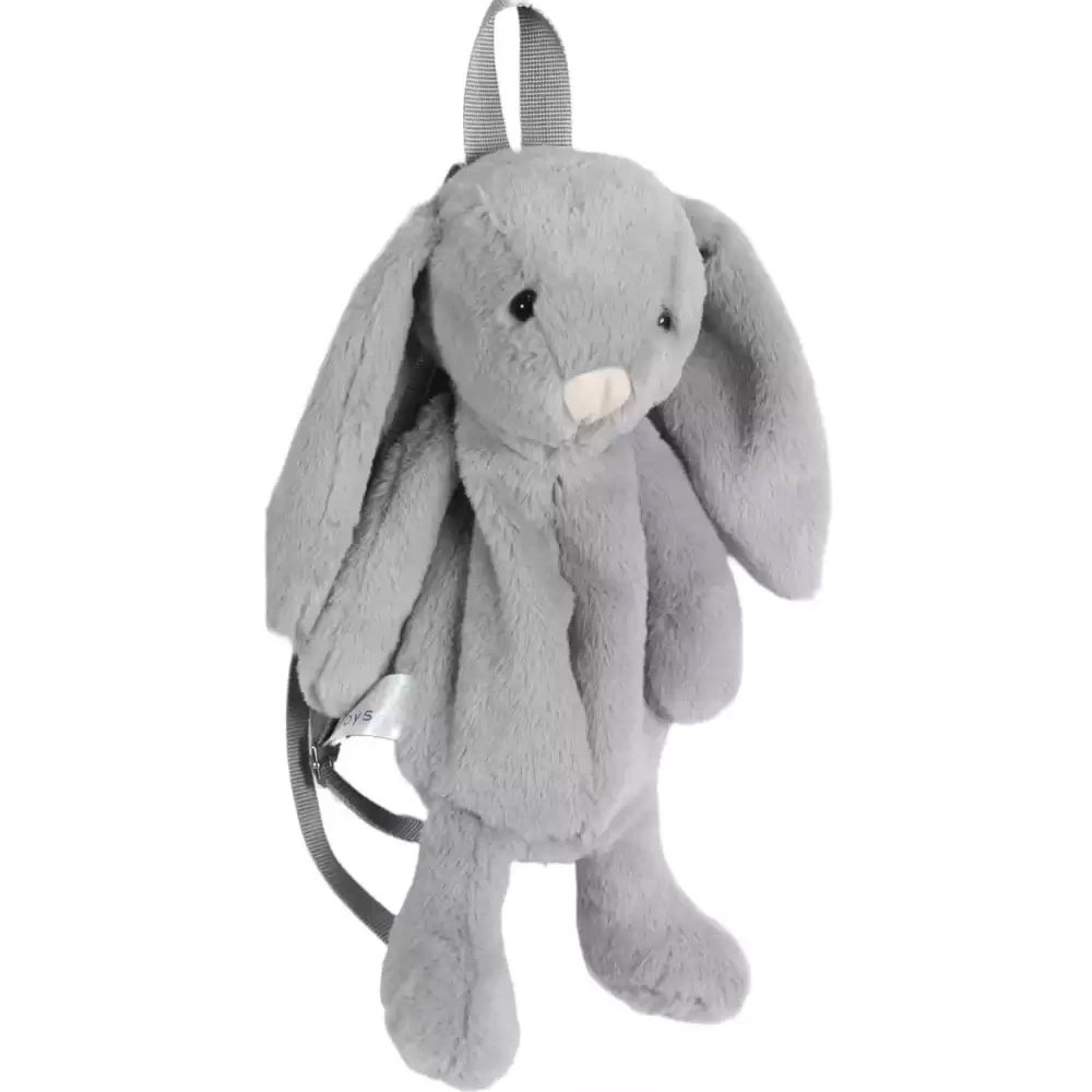 Dada Peluş Çanta Tavşan Gri 45 Cm Fermuarlı Tavşan Figürlü Peluş Askılı Çanta