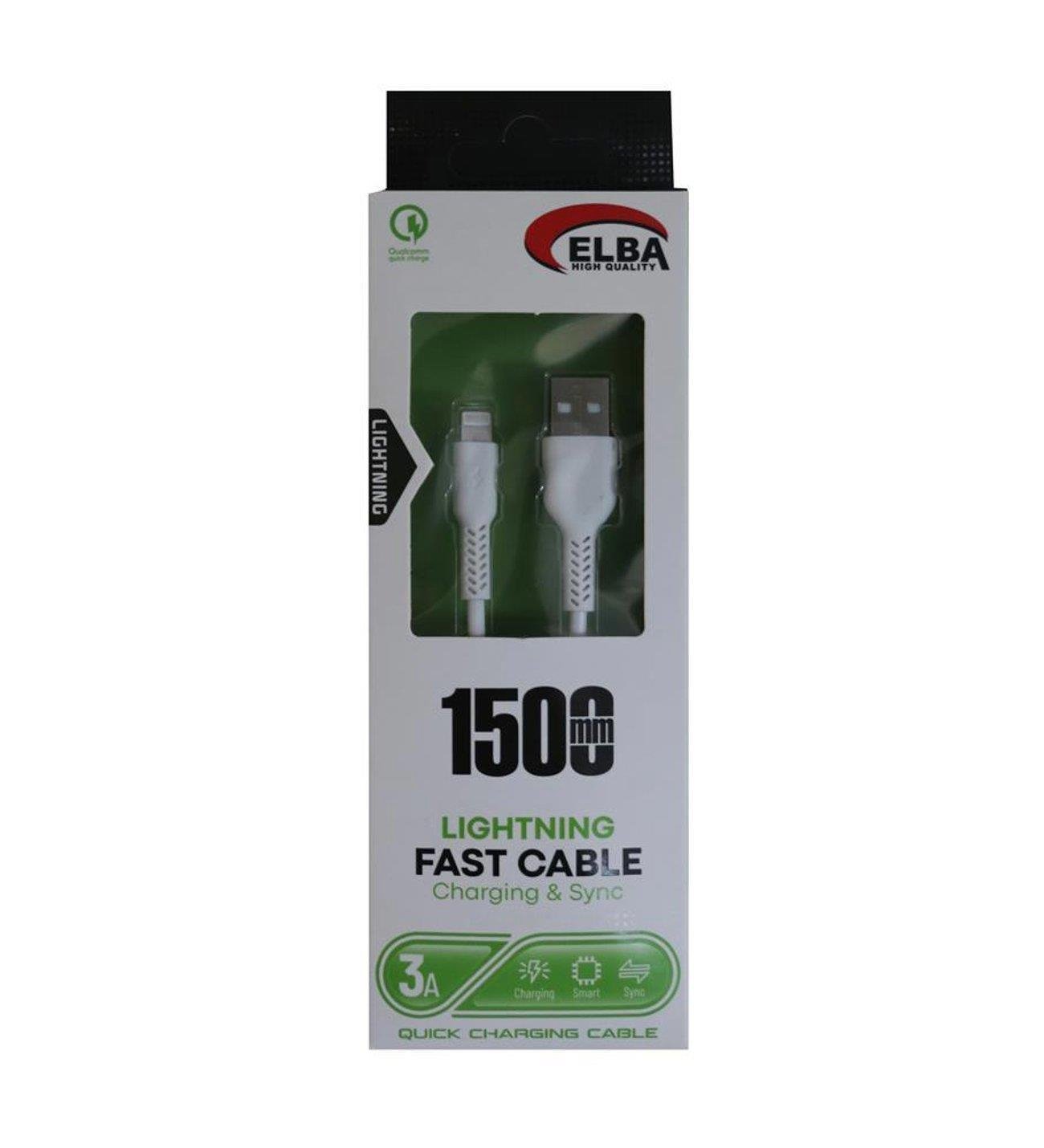 Elba Elb27-IOS iPhone Lightning 3A Hasırlı Hızlı Şarj Şarj Kablosu 1 Metre Beyaz