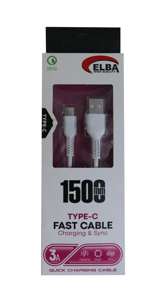 Elba Type-c 1.5 Metre 3 Amper Hızlı Şarj Beyaz Kablo Data - Şarj Kablosu