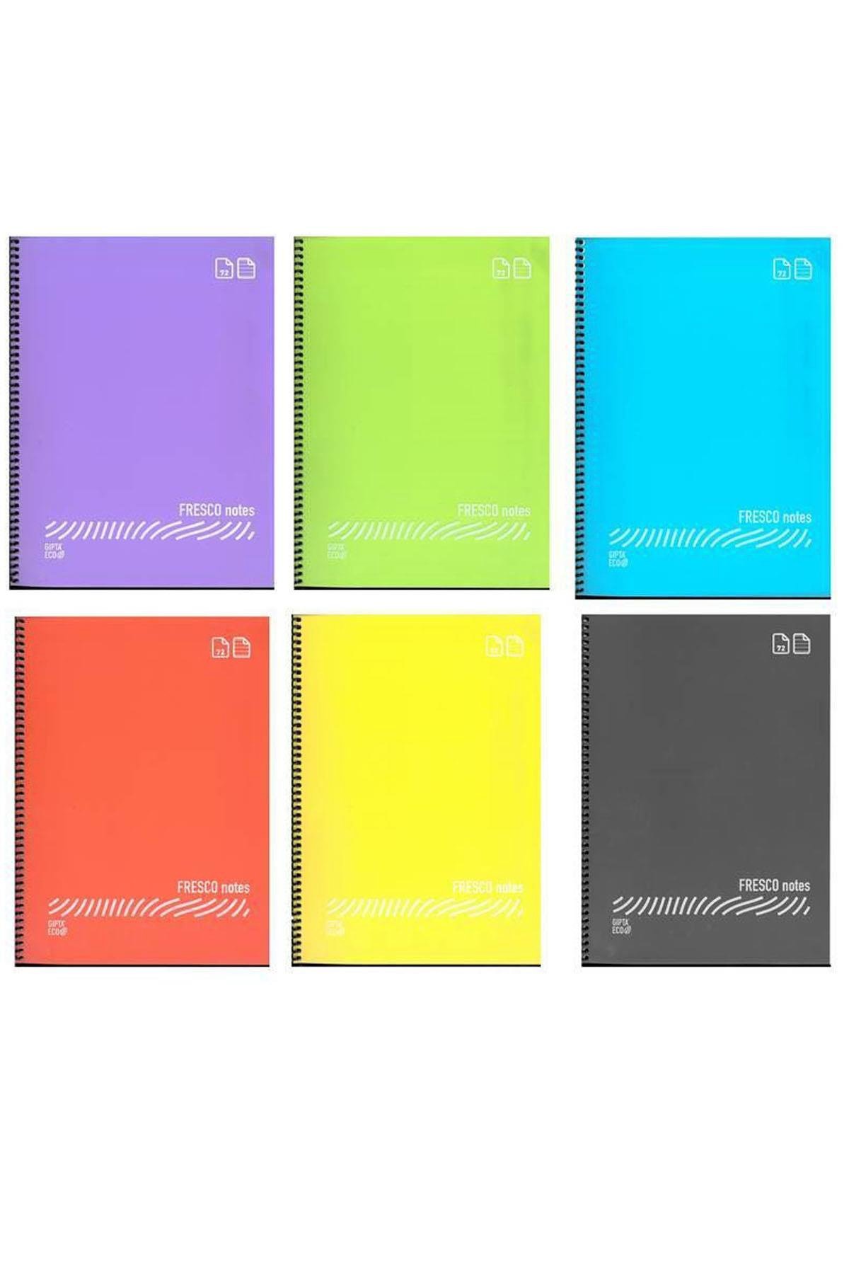 Gıpta Fresco Spiralli Düz Plastik Defter A4 96 Yaprak Kareli 4936 (12'Li Paket)