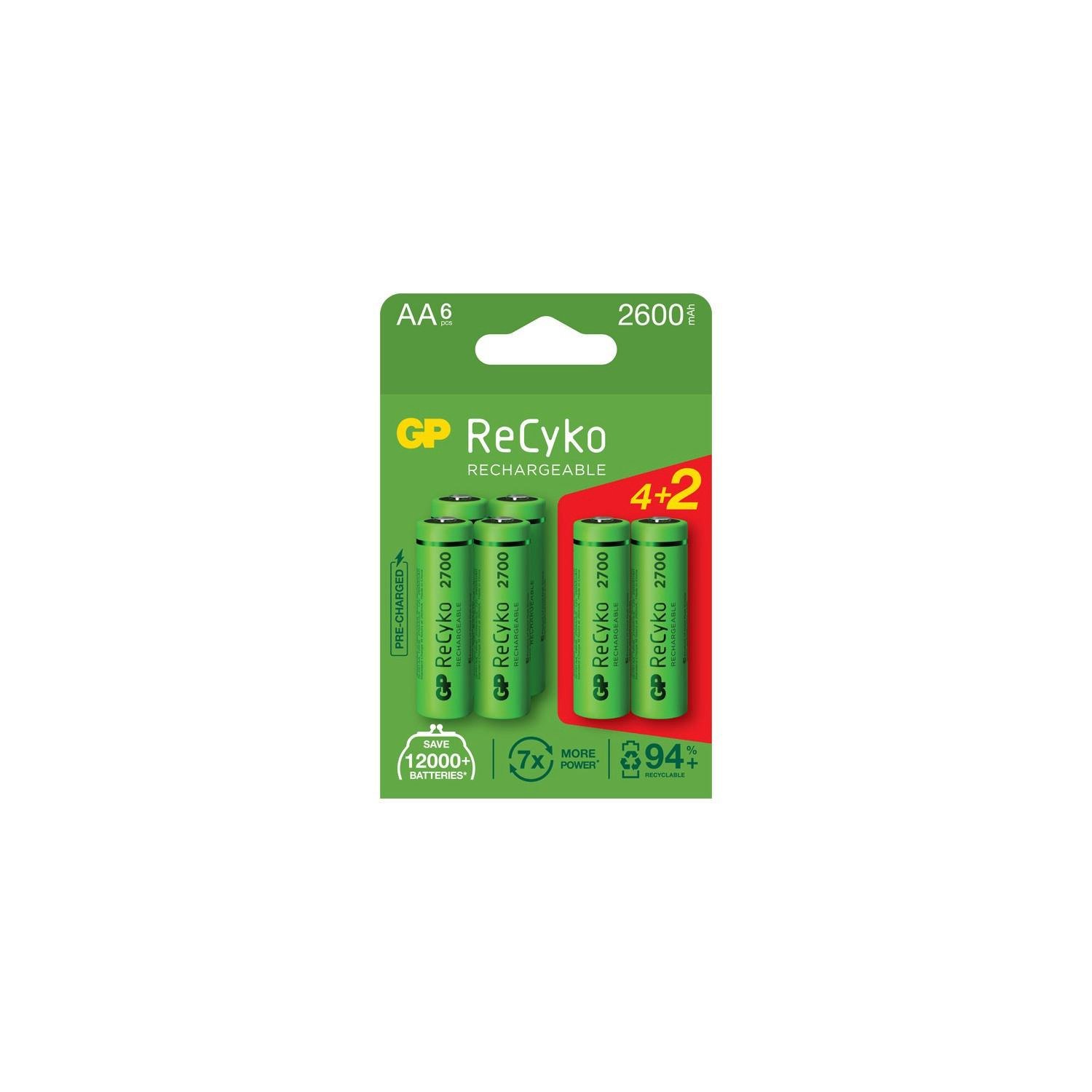 GP AA 2600 mAh Şarjlı Şarj Edilebilir Kalem Pil 4+2 Li Paket