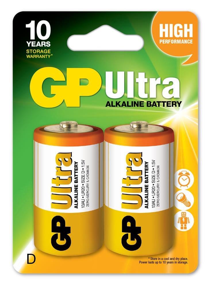 GP LR20 Büyük Boy Ultra Alkalin Pil 2'li Paket GP13AU-U2 D Boy
