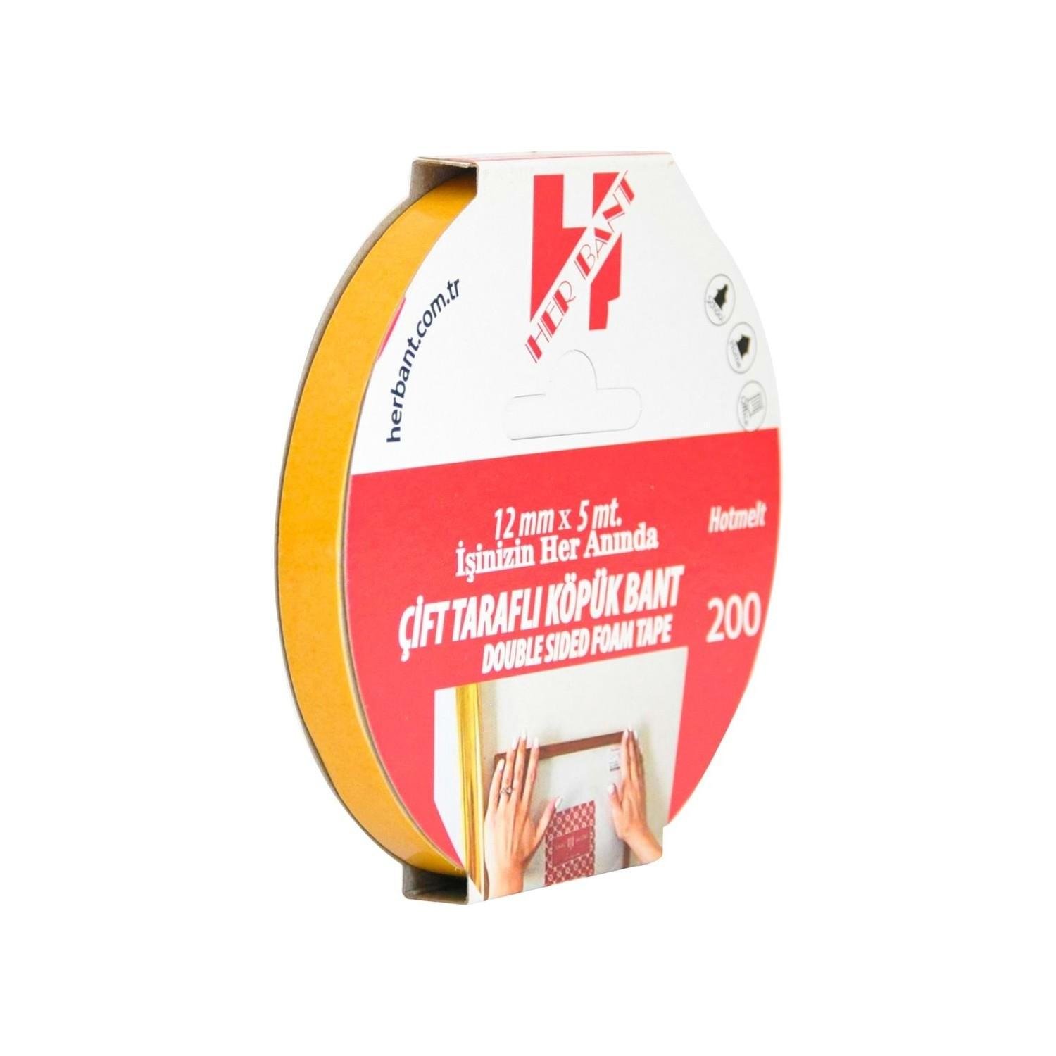 Her Bant Askılı Çift Taraflı Köpük Bant 12mm x 5 Metre