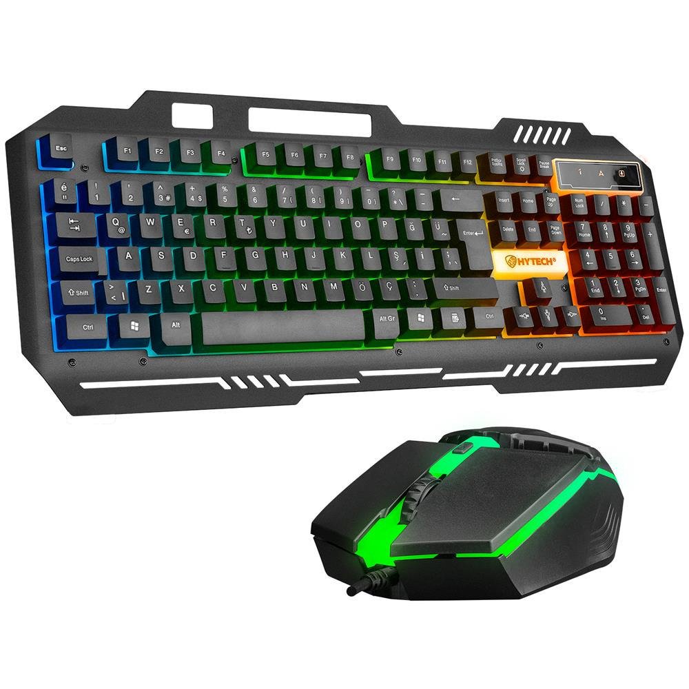 Hytech HKM-X86 QUIN Gökkuşağı Zemin Aydınlatmalı Gaming Oyuncu Usb Klavye + Mouse Set Siyah