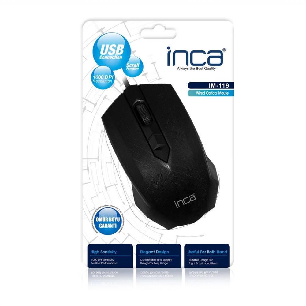 Inca IM-119 Usb Siyah Optik Mouse (Kablo Uzunluğu 150 cm )