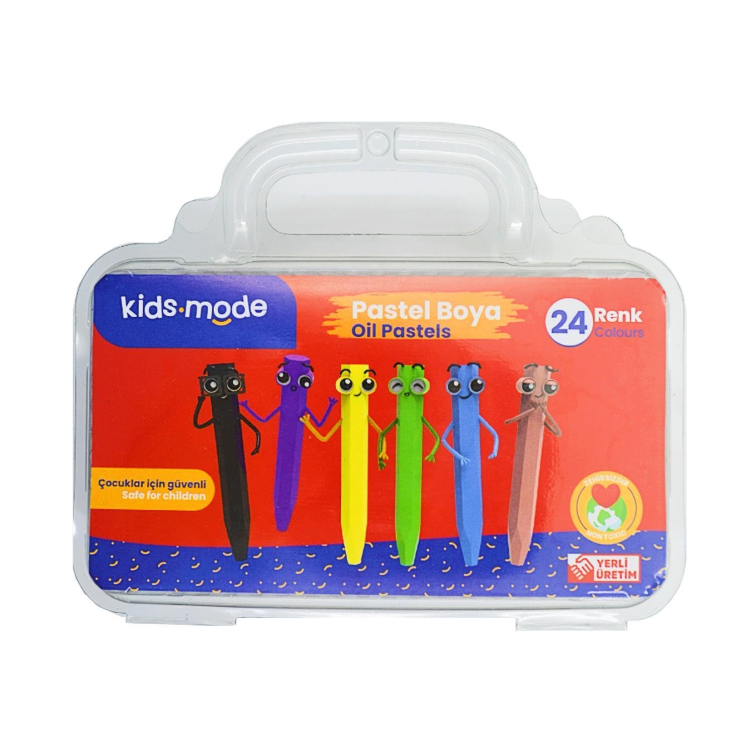 Kidsmode Yağlı Pastel Boya Altıgen 24 Renk Çantalı Yağlı Pastel Boya