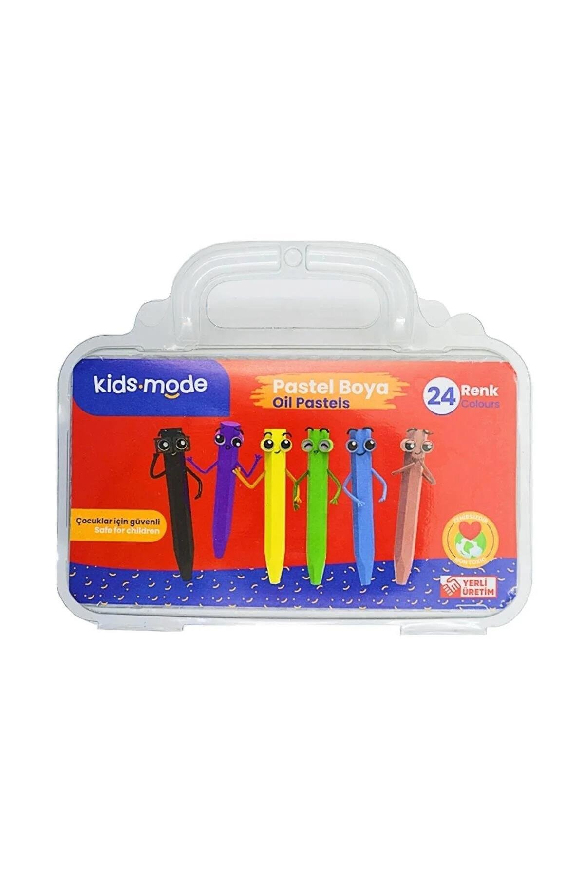 Kidsmode Yağlı Pastel Boya Altıgen 24 Renk Çantalı Premium Yağlı Pastel Boya