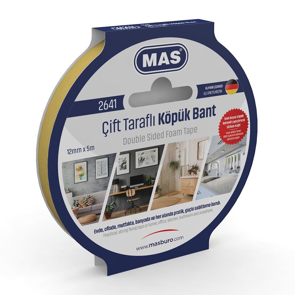 Mas 2641 Çift Taraflı Köpük Bant 12mm x 5 Metre