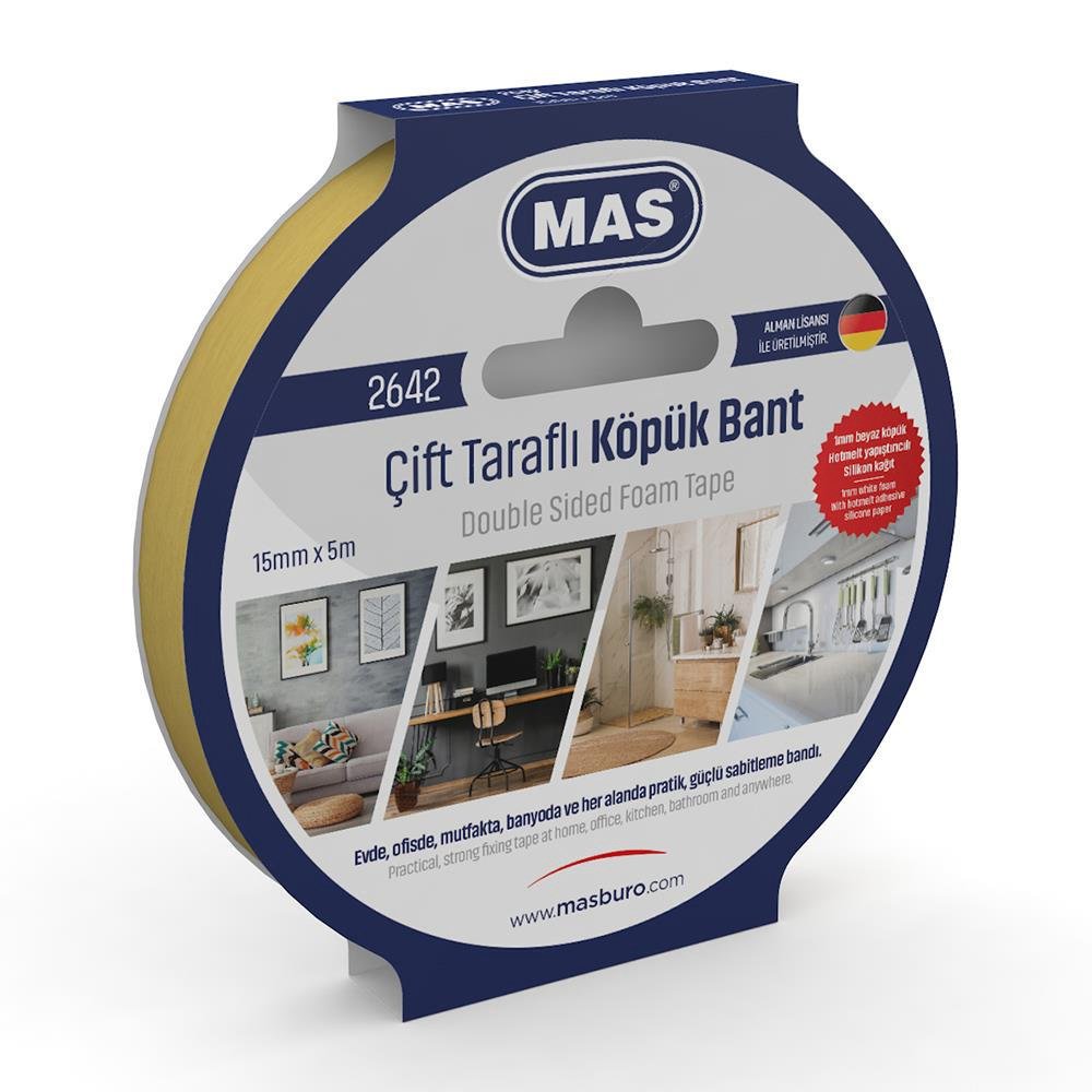Mas 2642 Çift Taraflı Köpük Bant 15mm x 5mt