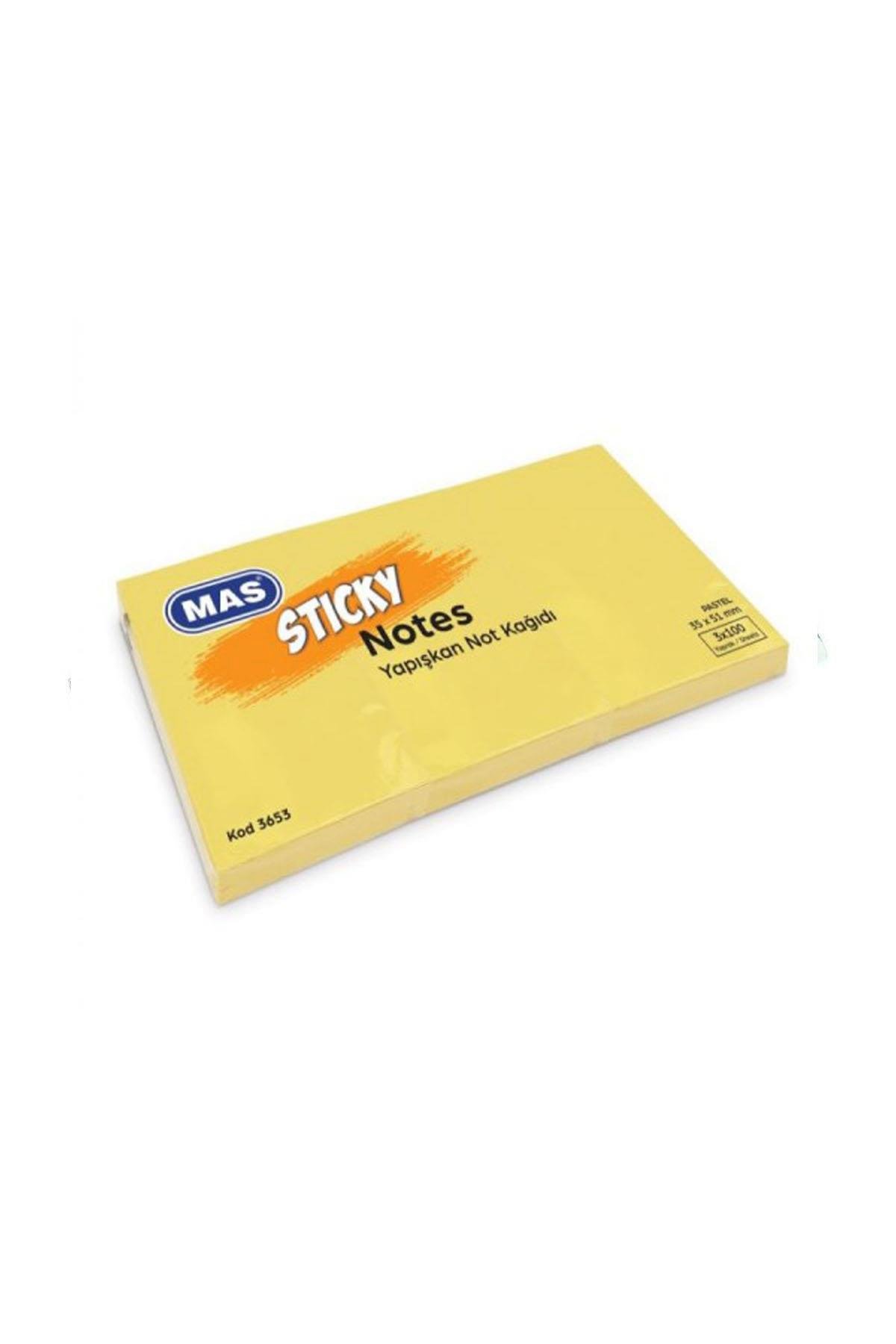 Mas Yapışkanlı Not Kağıdı 35x51 Pastel 100 Sayfa Sarı 3 Blok Yan Yana
