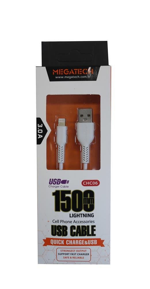 Megatech CHC06 İphone Şarj Kablosu 2.1A 1.5mt Beyaz