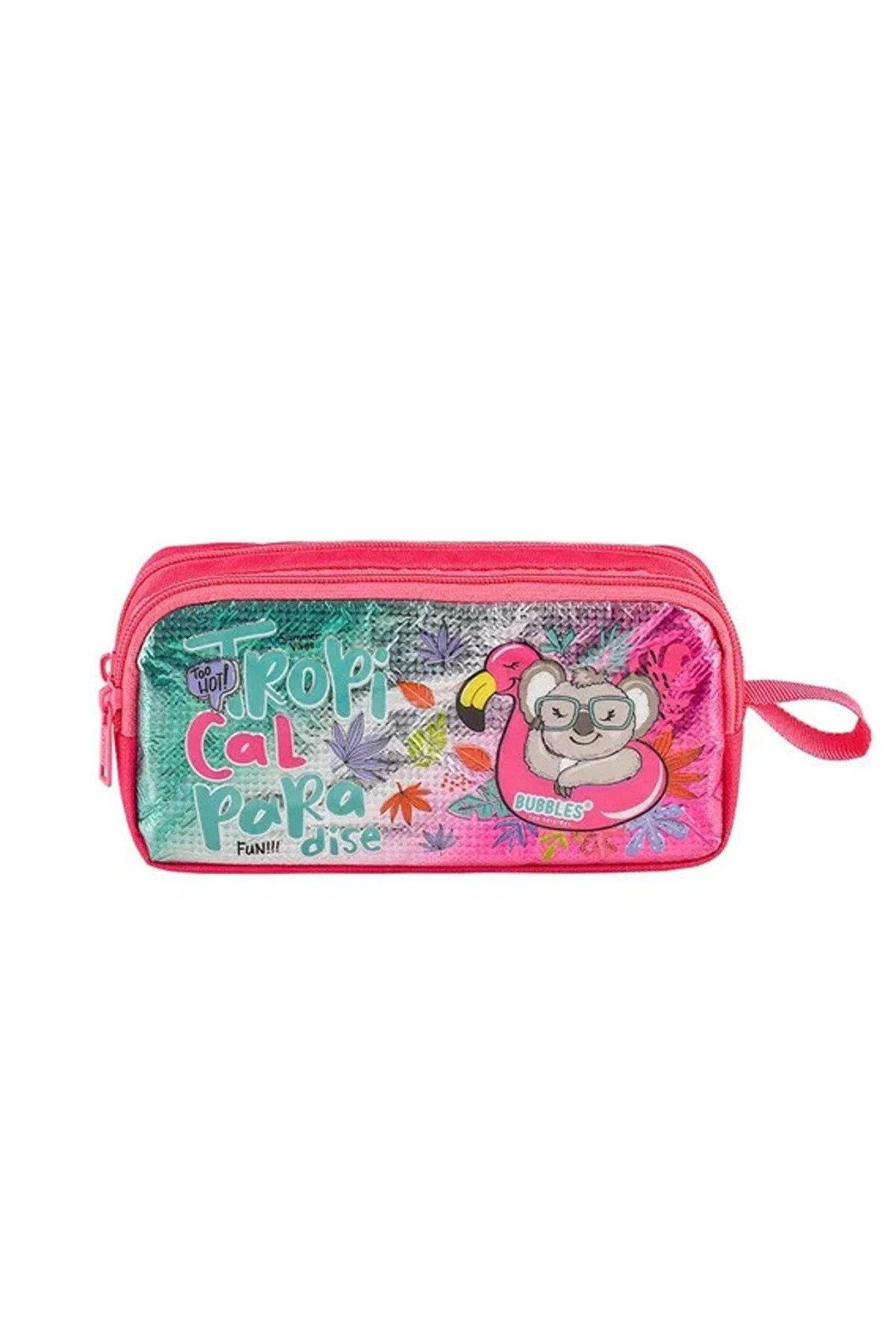 Muggle Kalem Çantası Tropikal Pradice Pembe İki Bölmeli Kalem Kutusu