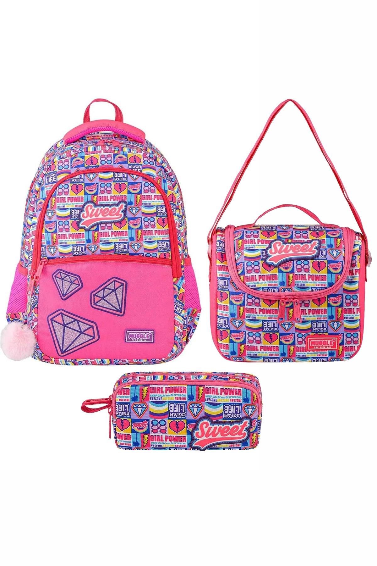 Muggle Okul Çanta Seti Sweet Pembe Kız Çocuk İlkokul Çanta Seti 3 Lü