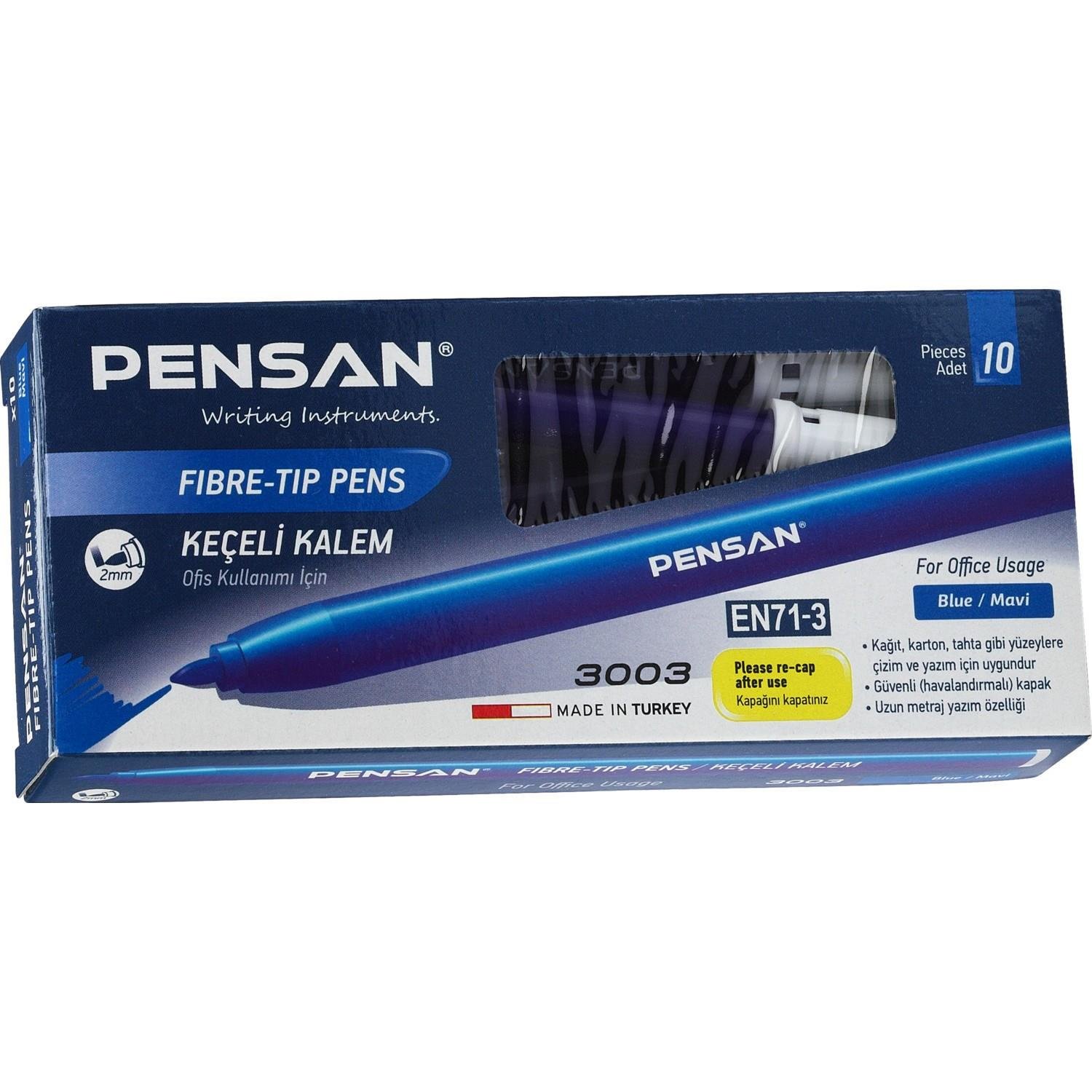Pensan Keçeli Boya Kalemi Ofis Tipi Mavi Keçeli Kalem (10 Lu Paket)