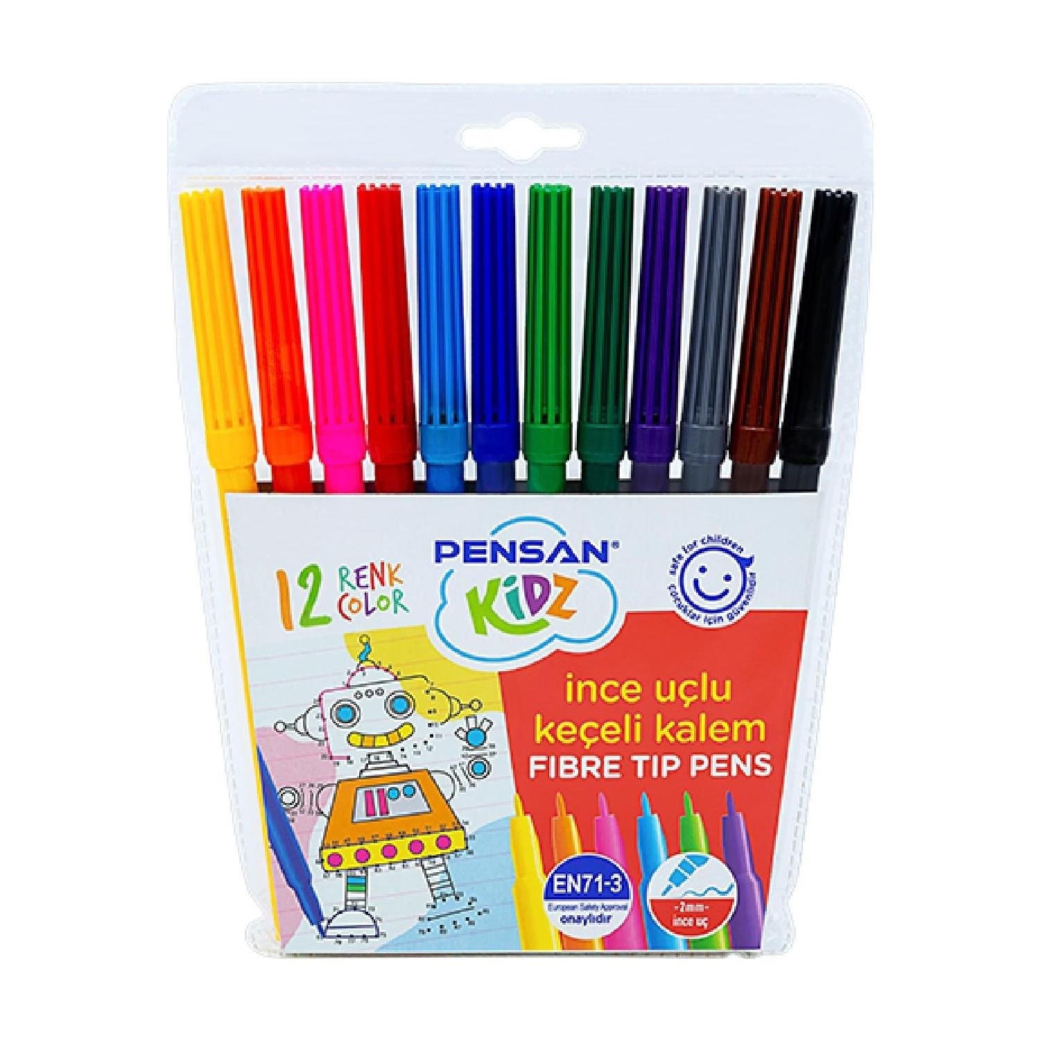 Pensan Kidz Keçeli Kalem 12 Renk İnce Uçlu Keçeli Boya Kalemi