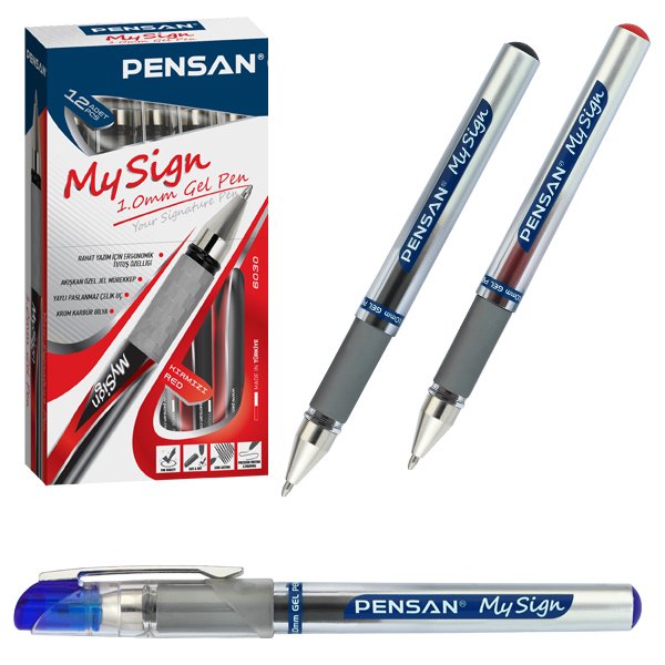 Pensan 6030 My-Sign Bilye Uçlu Jel Roller İmza Kalemi 1.0mm Siyah x 12 Li Paket