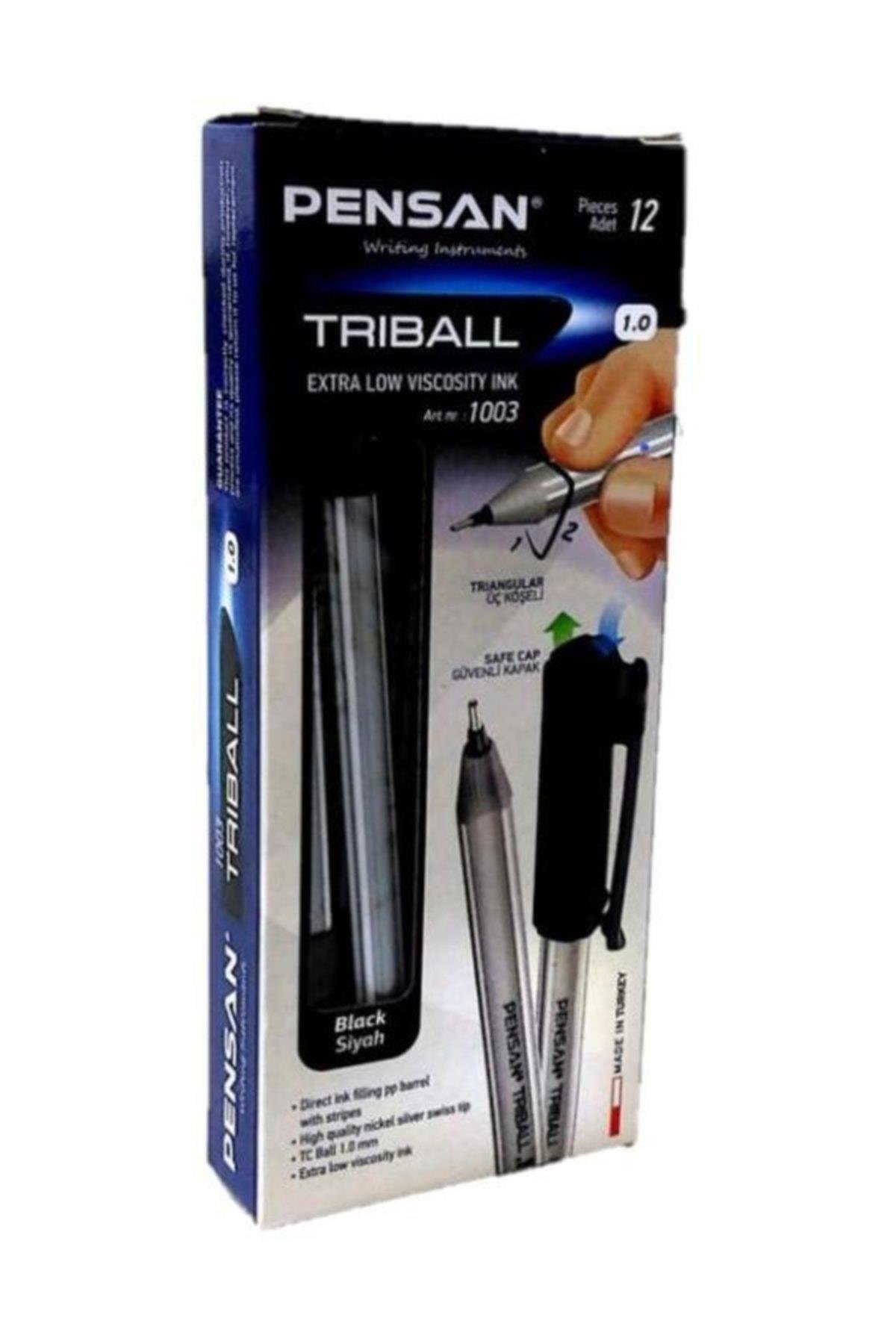Pensan Siyah Tükenmez Kalem Triball 1.0 MM Bilye Uç Siyah 12 Lİ (1 Paket 12 Adet)