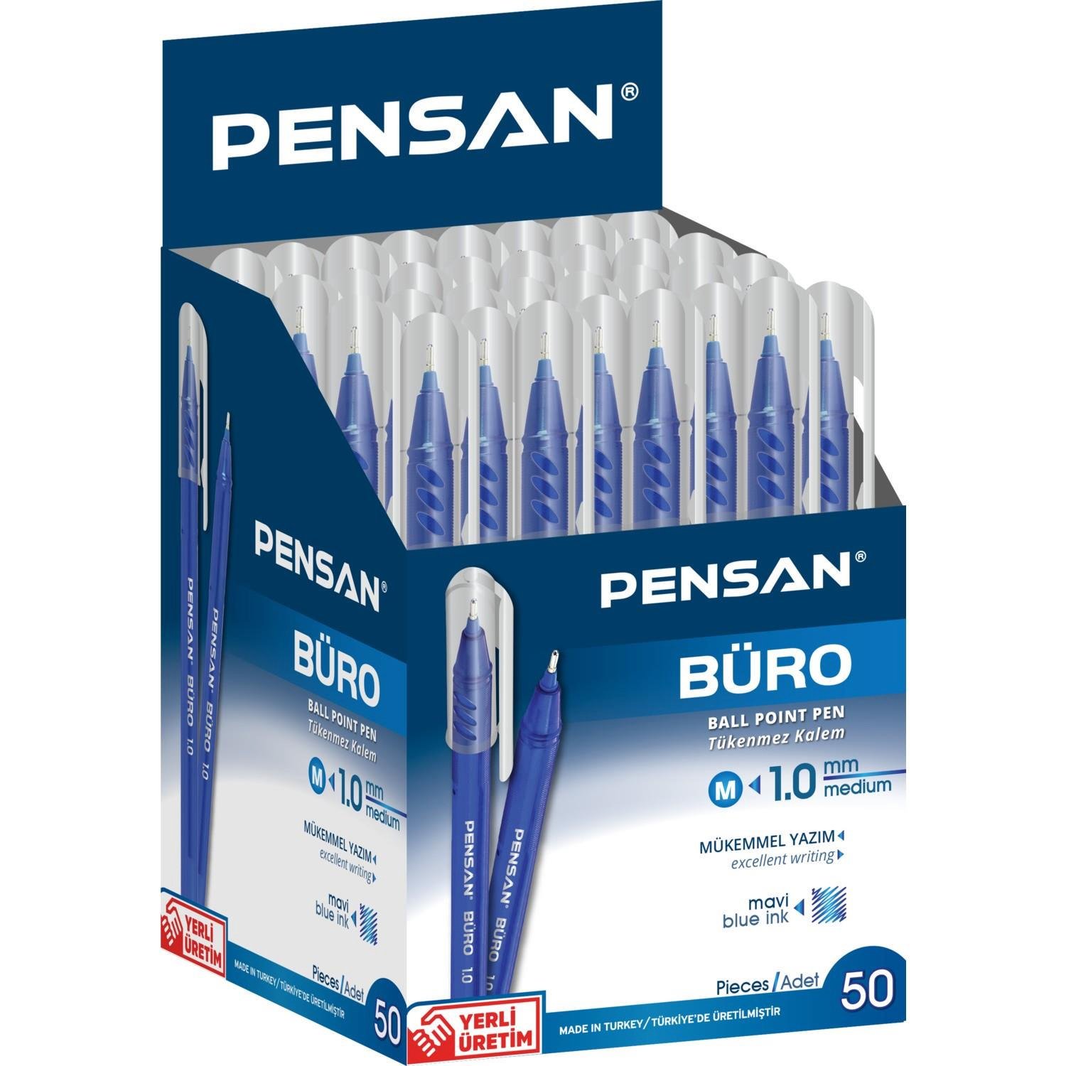 Pensan Tükenmez Kalem Büro 1 MM Mavi (50 Li Paket)