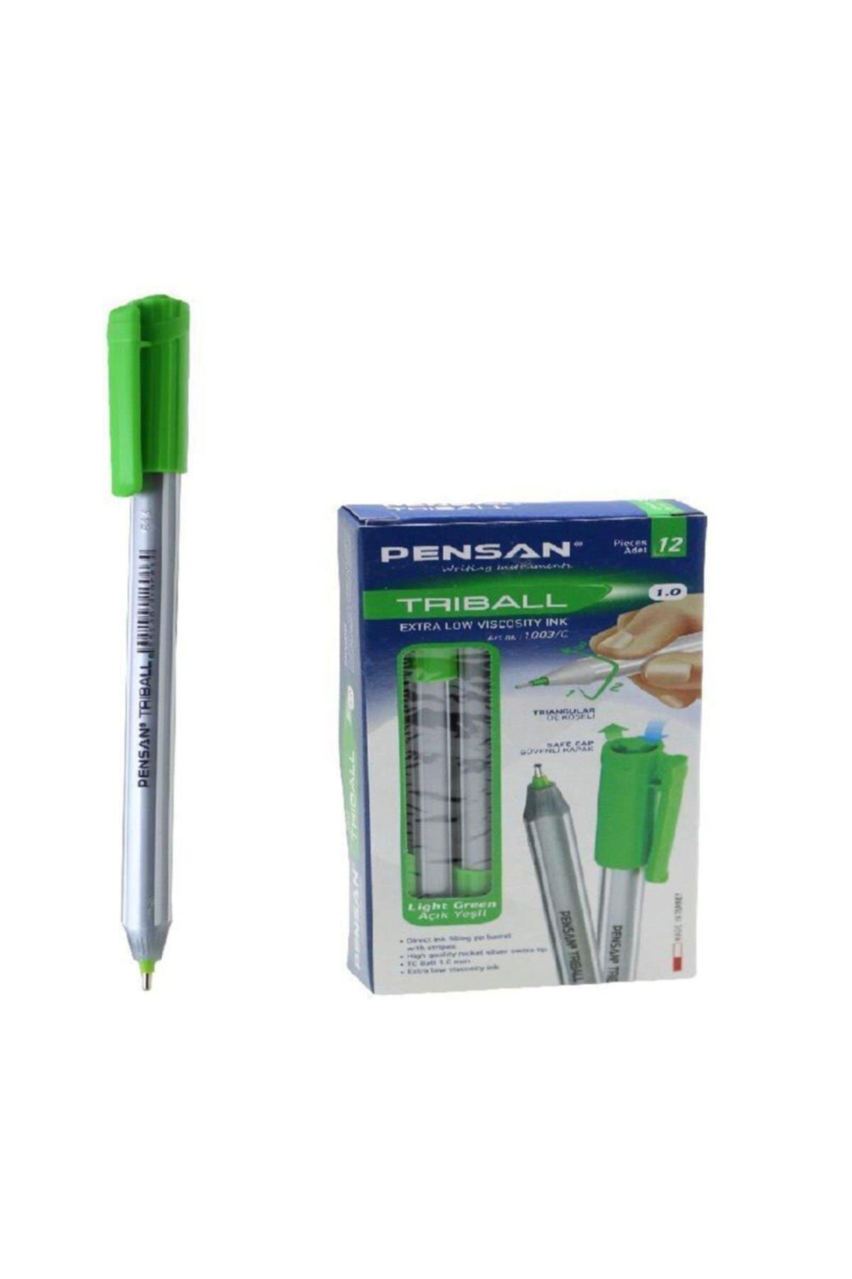 Pensan 1003 Trıball Bilye Uç Tükenmez Kalem 1.0mm Açık Yeşil x 12 Li Paket