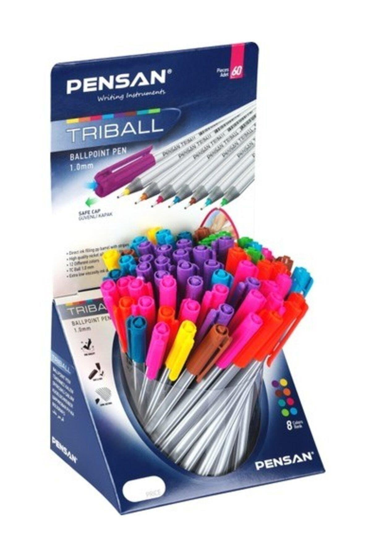 Pensan Tükenmez Kalem Triball 1.0 MM Bilye Uç Renkli 60 LI Stand 1003 (60'lı Paket)