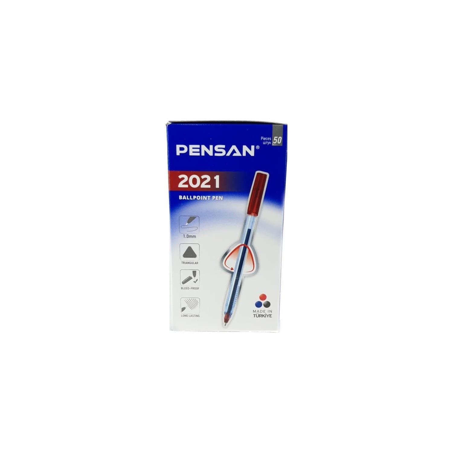 Pensan Tükenmez Kalem Üçgen Gövdeli Şeffaf Kırmızı 50 Lİ 2021