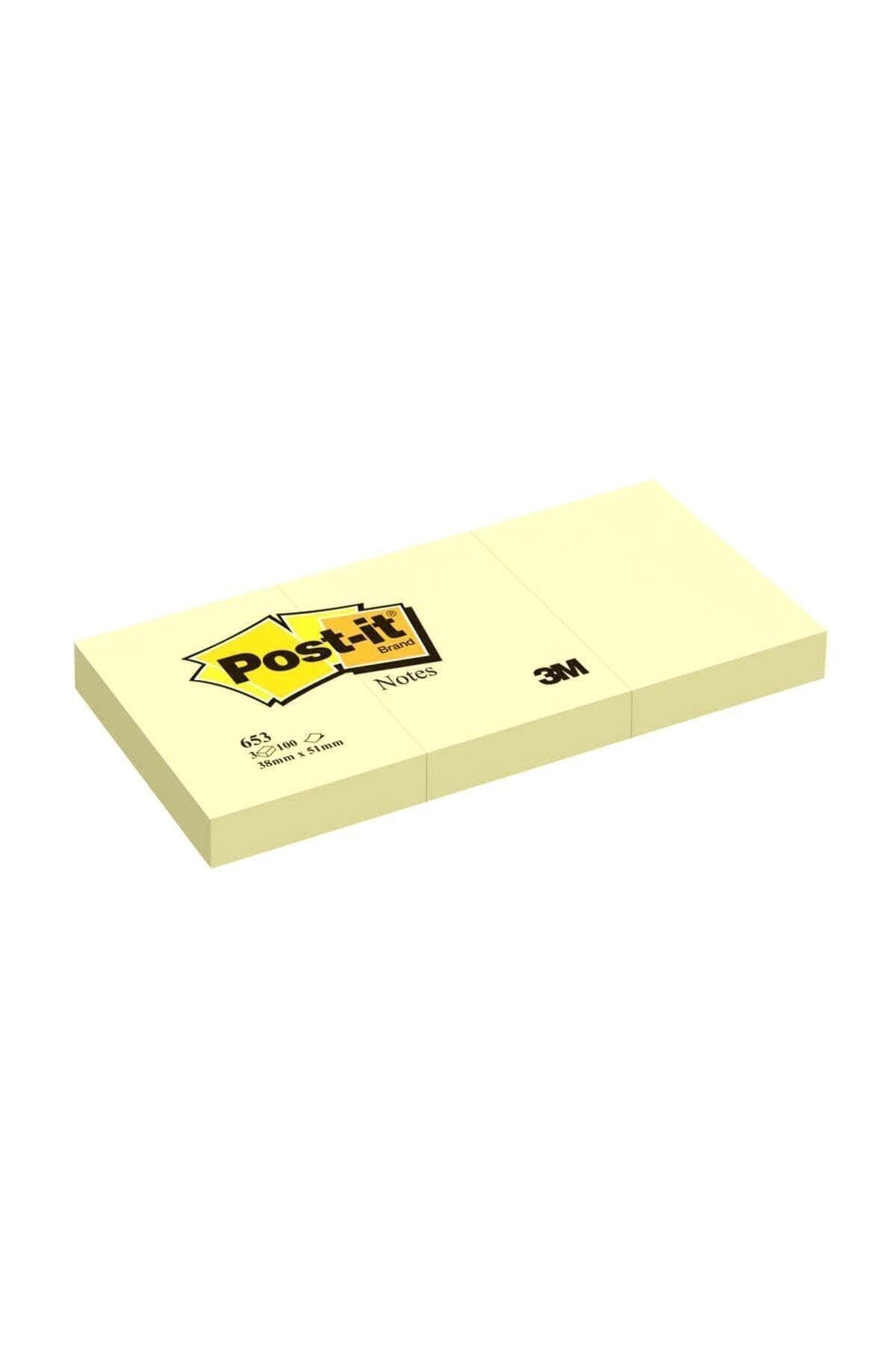 Post-it Yapışkanlı Not Kağıdı 3 Blok 100 Yaprak 38x51 Sarı 653 (4 Paket)