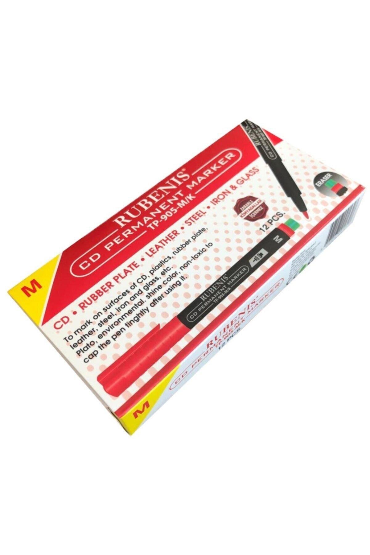 Rubenis TP-905-M/K Silgili Permanent CD Kalemi (M) Seri Kırmızı x 12 Li Paket