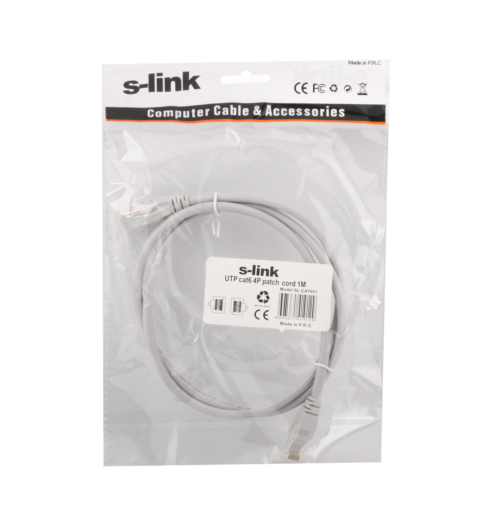 S-link Cat6 1 Metre Gri Utp Patch Kablo Cat6 Ethernet Kablosu