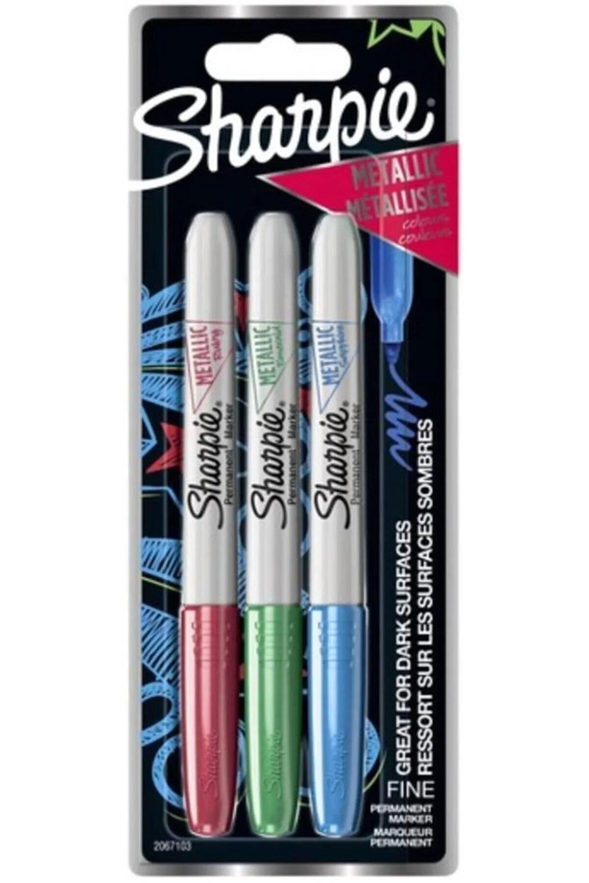 Sharpie Fine Permanent Markör 3 Renk Metalik Renkler Kırmızı Yeşil Mavi