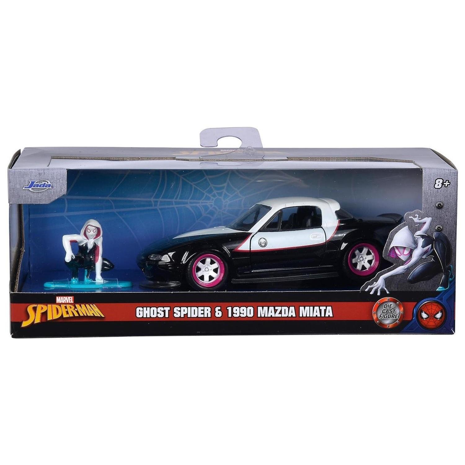 Simba 253223014 Jada Toys Ghost Spider ve 1990 Mazda Miata Oyuncak Araba 1:32