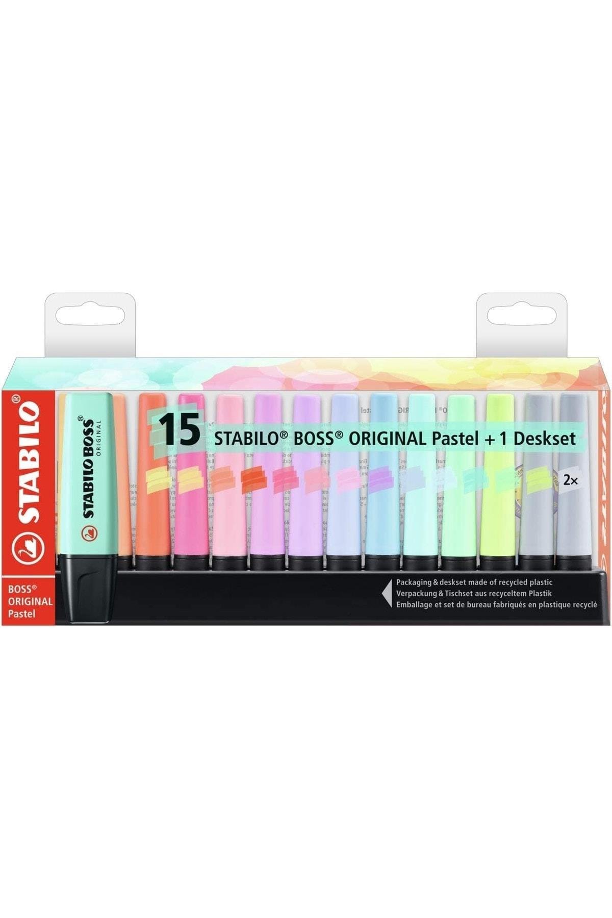 Stabilo Fosforlu Kalem Boss Original 2-5 Mm Kesik Uç Pastel 15 Renk İşaretleme Kalemi