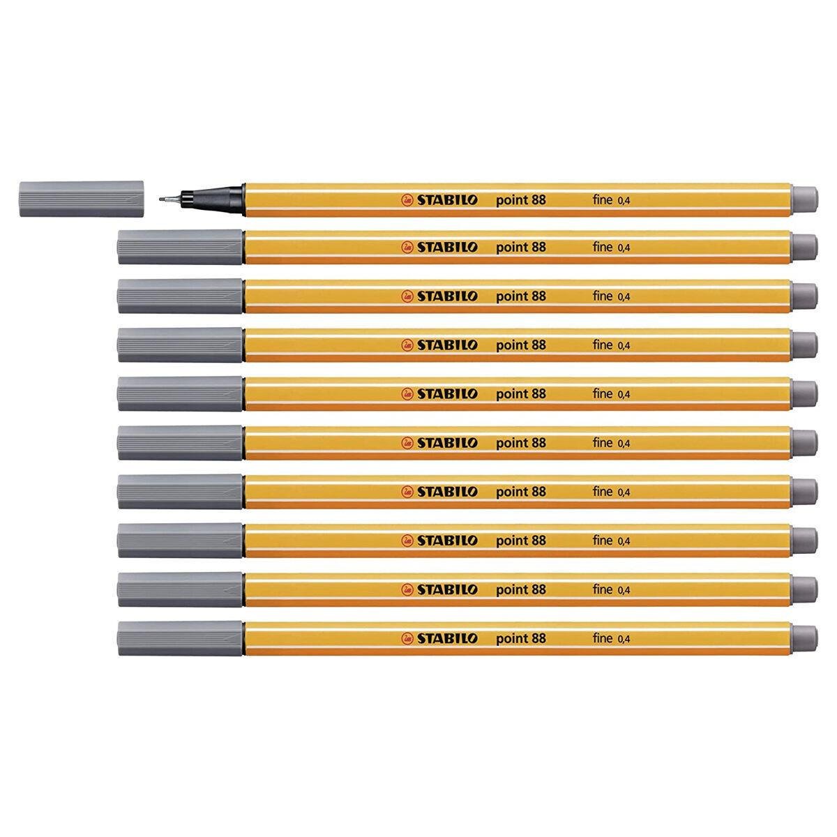 Stabilo İnce Keçe Uçlu Kalem 88 Point 0.4 MM Koyu Gri Fineliner Kalem (10 Lu Paket)
