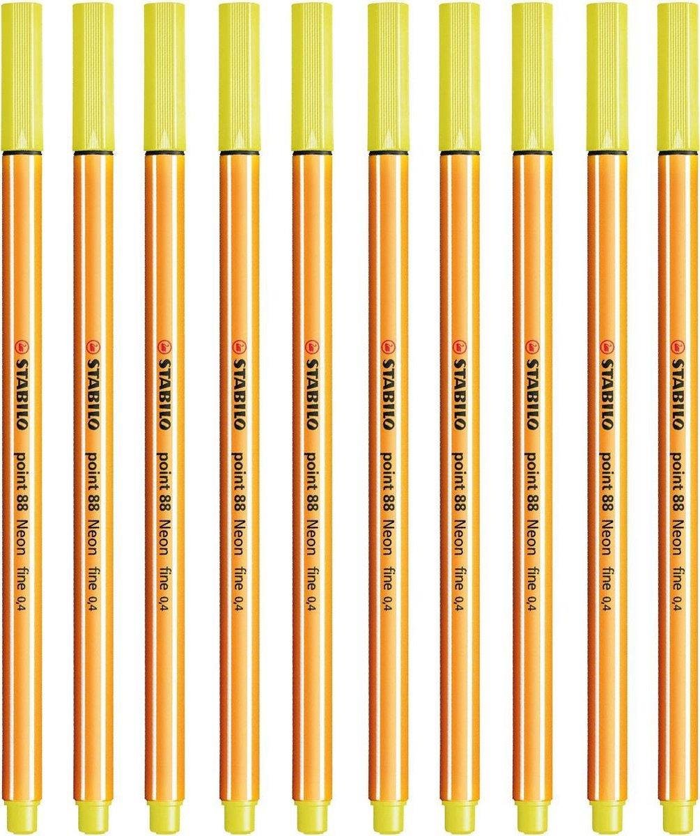 Stabilo İnce Keçe Uçlu Kalem 88 Point 0.4 MM Limon Sarısı Fineliner Kalem (10 Lu Paket)