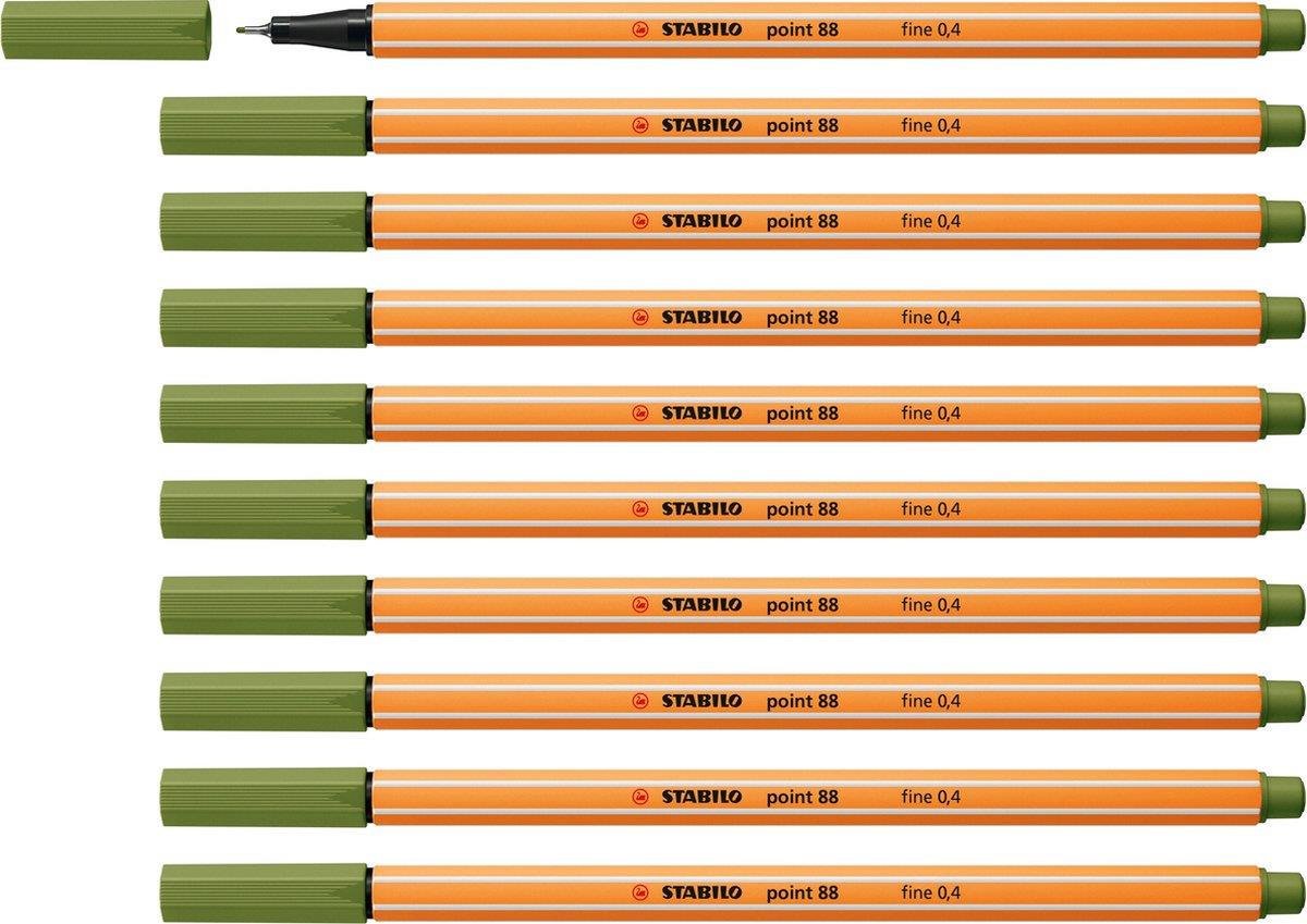 Stabilo İnce Keçe Uçlu Kalem 88 Point 0.4 MM Yosun Yeşili Fineliner Kalem (10 Lu Paket)