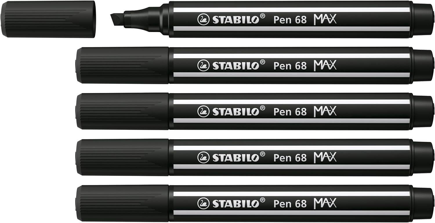 Stabilo Keçe Uçlu Kalem 68 Max Siyah Keçe Uçlu İşaretleme Kalemi (5 Li Paket)
