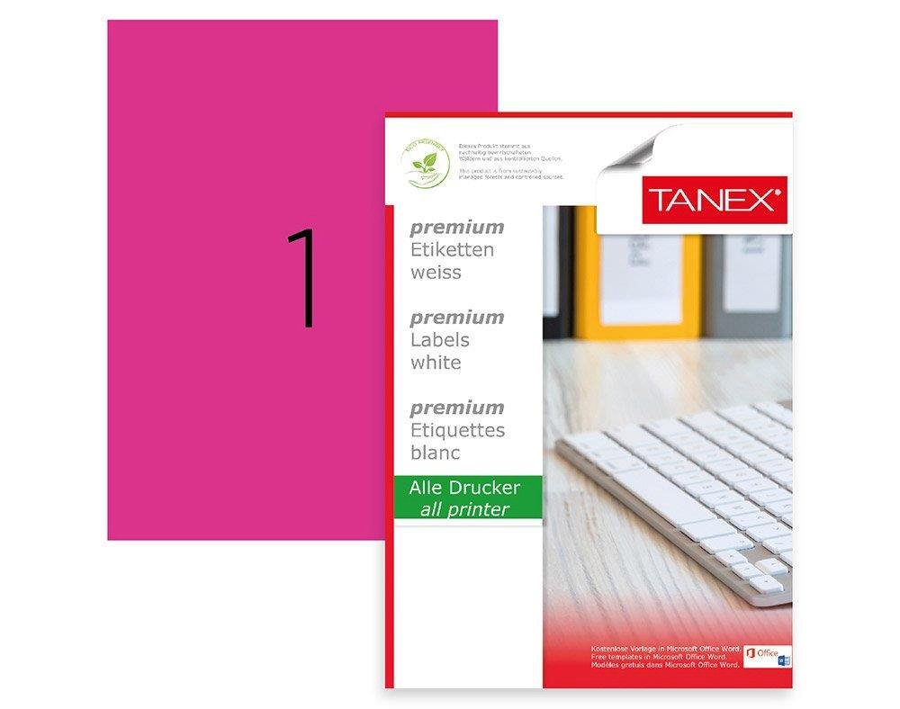 Tanex Laser Etiket 100 Yaprak 210 x 297 MM Fosforlu Pembe Lazer Yazıcı Etiketi
