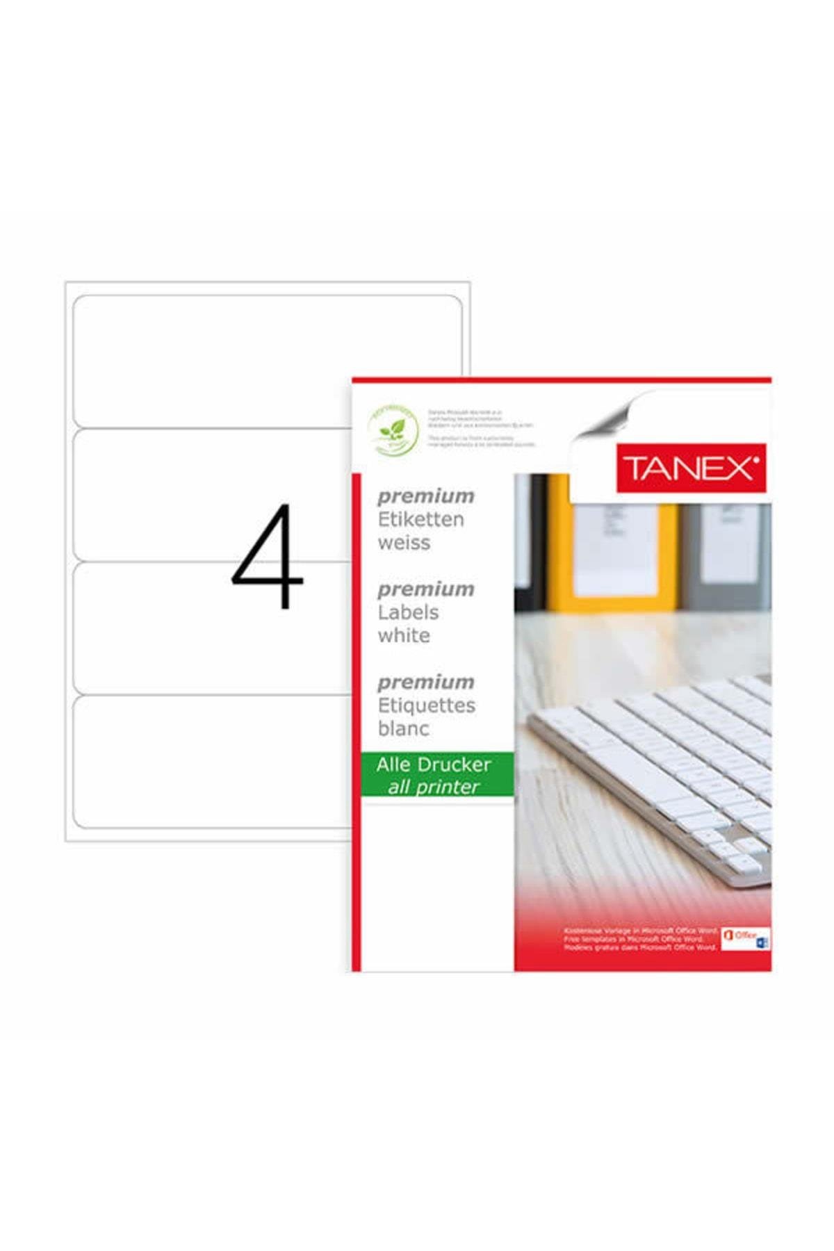 Tanex Lazer Etiket 100 Yaprak 192 x 59 Mm Lazer Yazıcı Etiketi