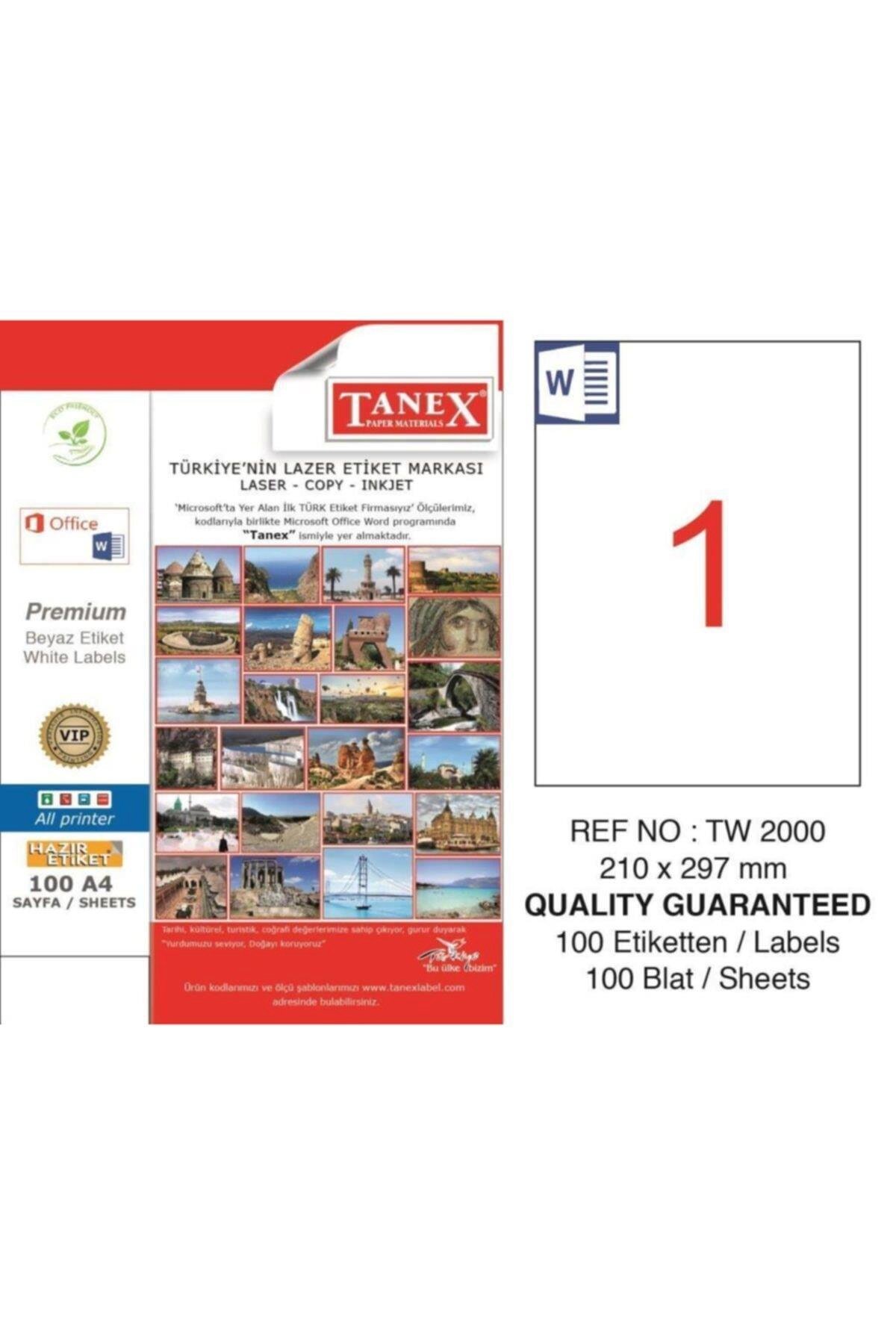 Tanex Lazer Etiket 210 x 297 mm 100 Yaprak A4 Lazer Yazıcı Etiketi