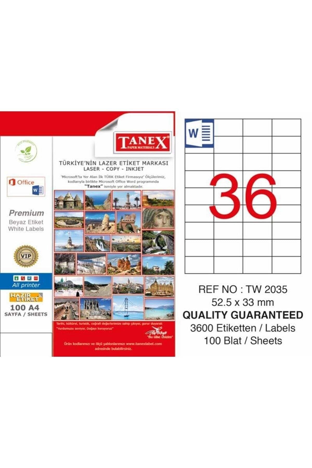 Tanex Lazer Etiket 100 Yaprak 52.5 x 33 Mm Lazer Yazıcı Etiketi