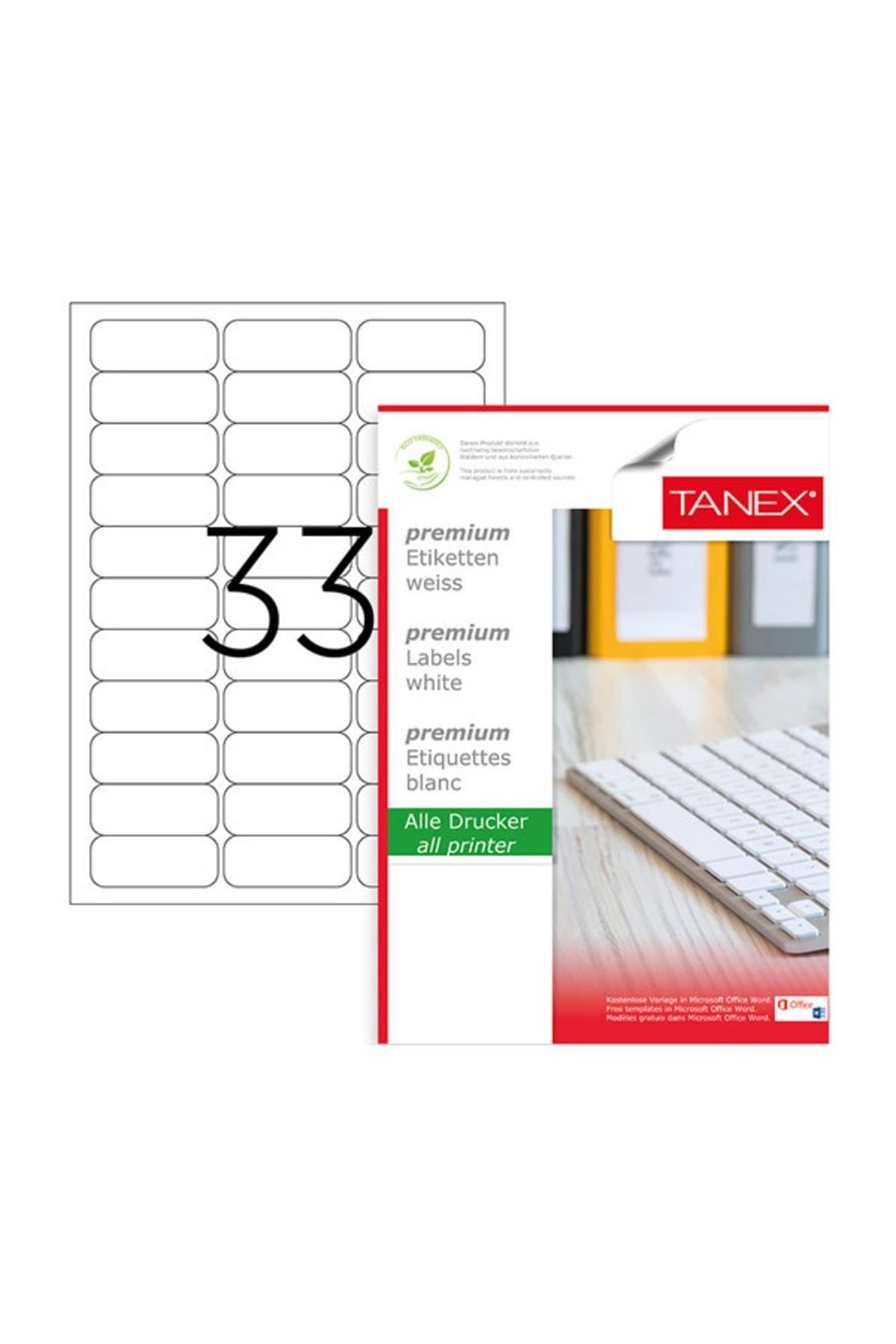 Tanex Lazer Etiket 100 Yaprak 63.5x25.4 mm Lazer Yazıcı Etiketi