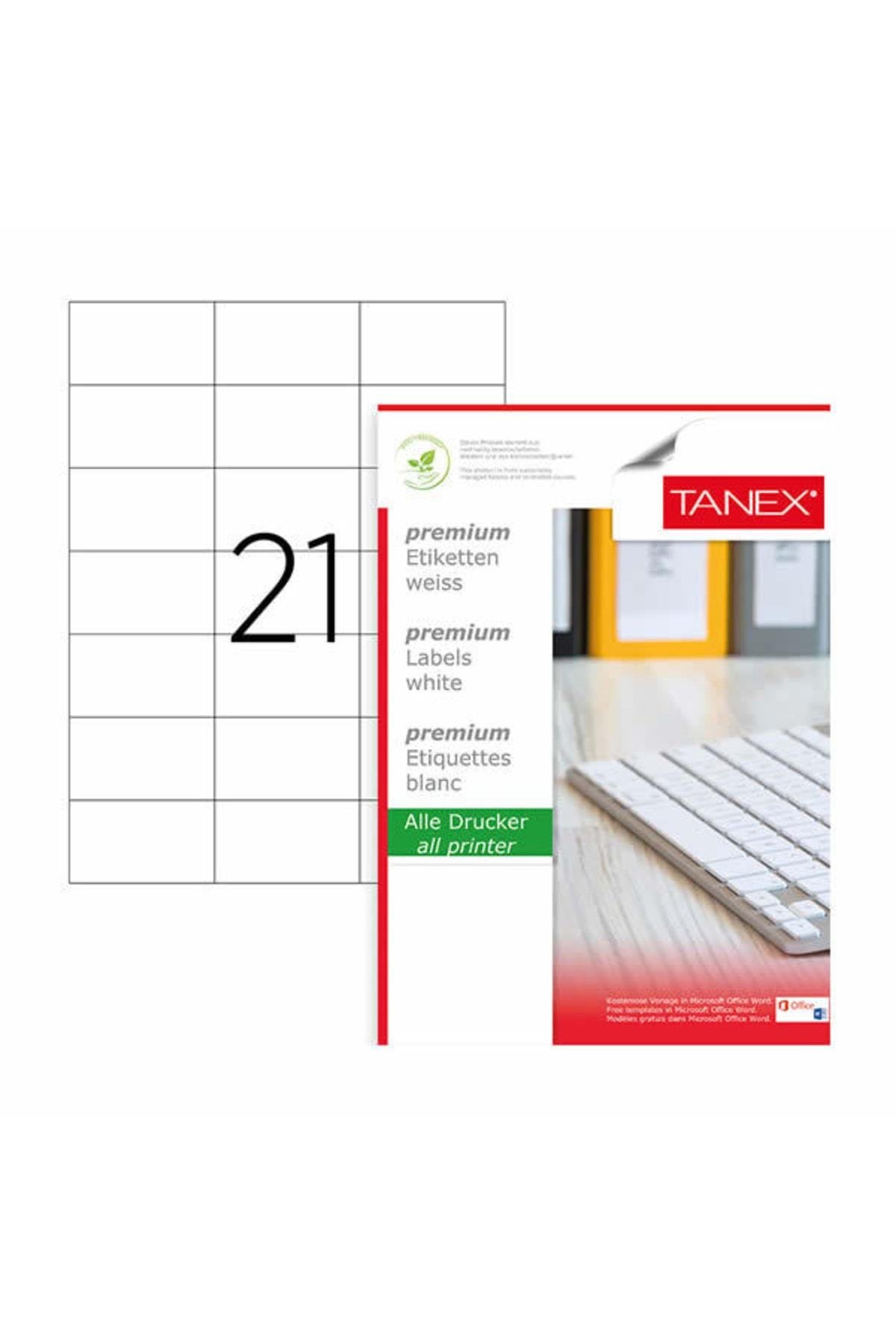 Tanex Lazer Etiket 100 Yaprak 70 x 42.43 Mm Lazer Yazıcı Etiketi