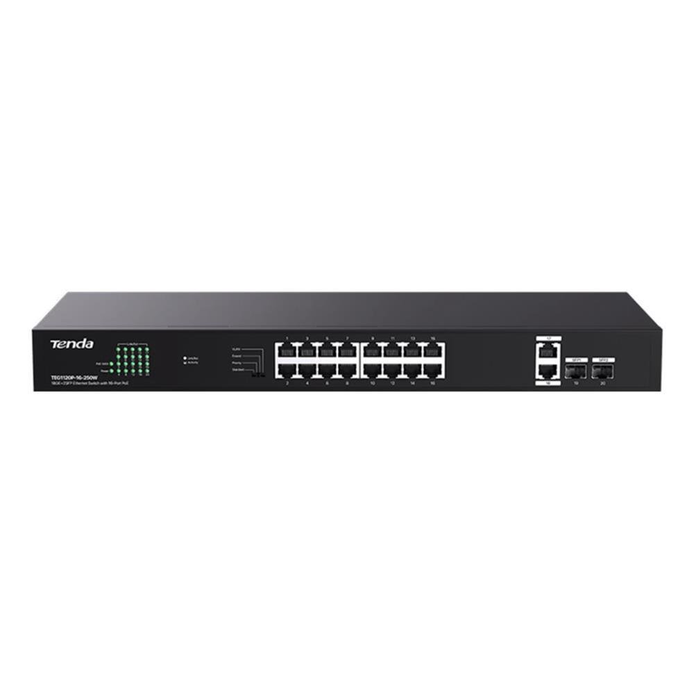 Tenda 16 Port Poe+ 10-100-1000 2 Port Uplink + 2 Port SFP Switch Çelik Kasa